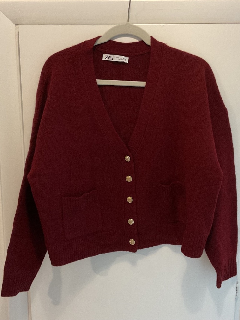 Zara Burgundy Button Front Cardigan, Size Small